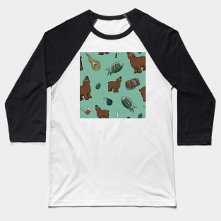 Dumb Bear Danger Pattern (mint) Baseball T-Shirt